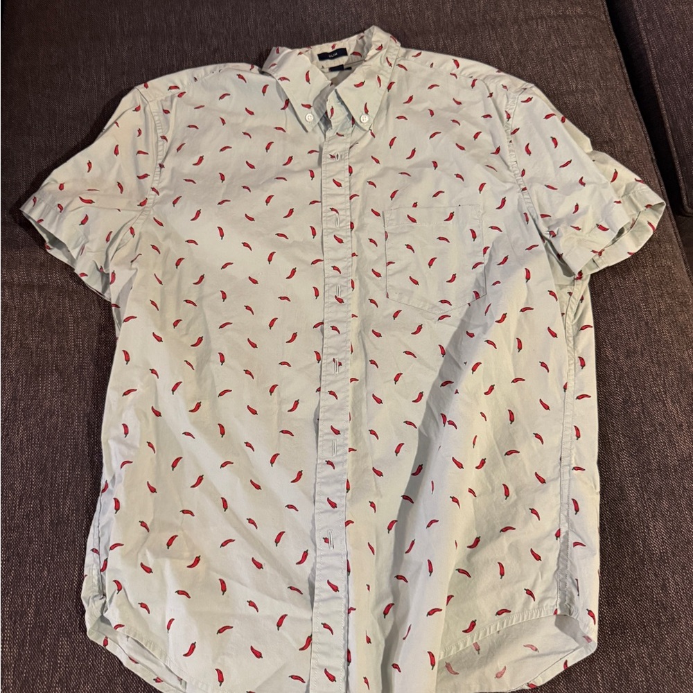 J. Crew Men's Short Sleeve Button Down Shirt with Red Pepper Design